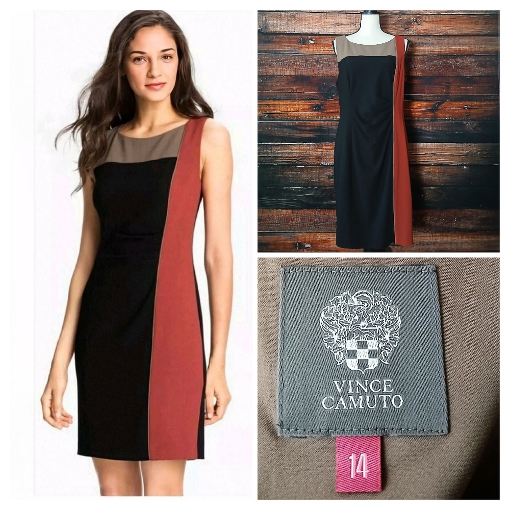 Vince Camuto Dress 14 Sheath Ruched Colorblock Zip Back